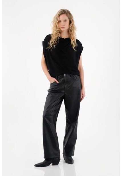 Tennis Pantalón En Cuero Sintético Negro Para Mujer