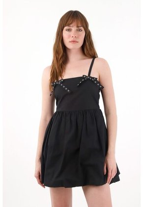 Tennis Vestido Corto Con Falda Globo Negro Para Mujer