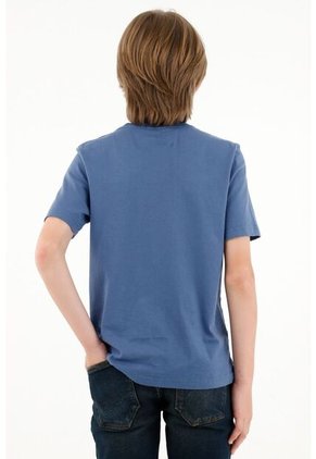 Camiseta Azul Cuello Redondo Para Niño