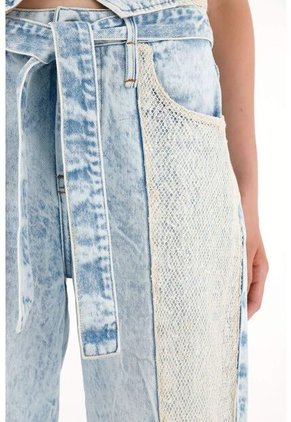 Tennis Jean Wide Leg Con Detalle De Malla Y Brillo Para Mujer