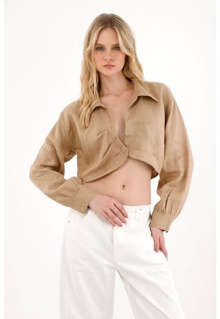 Camisa En 100% Lino Crudo Para Mujer