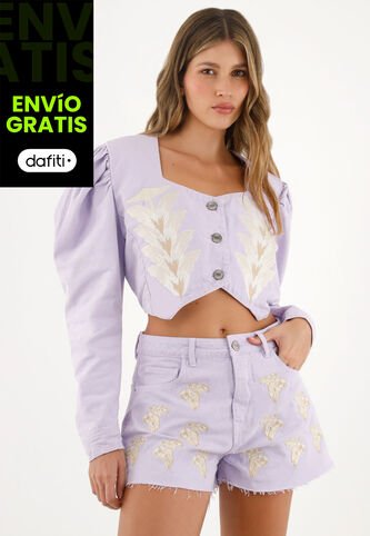 Short Morado Con Ruedo Al Corte Para Mujer Tennis