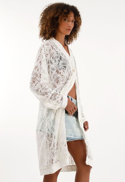Kimono En Encaje Crudo Para Mujer