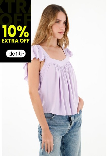 Tennis Camisa Morada De Escote Recto En Chalis Para Mujer