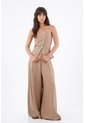 Tennis Top Strapless Para Mujer En Tejido Suave Beige Entallado Con Botones Asimétricos de Tennis