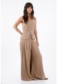 Tennis Top Strapless Para Mujer En Tejido Suave Beige Entallado Con Botones Asimétricos de Tennis