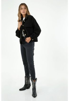 Chaqueta De Mujer, Silueta Oversized Afelpada, Color Negro