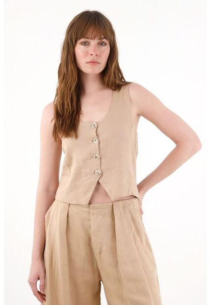 Tennis Chaleco En 100% Lino Crudo Para Mujer