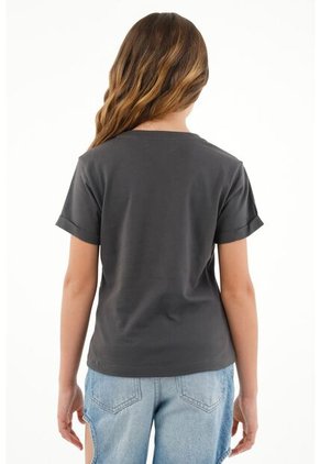 Camiseta Gris Con Mini Bordado Para Niña