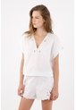 Tennis Camisa Relajada Con Escote V Calado De Algodón Blanco Para Mujer de Tennis
