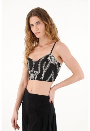 Tennis Crop Top Negro Con Escote Corazón Para Mujer
