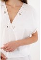 Tennis Camisa Relajada Con Escote V Calado De Algodón Blanco Para Mujer de Tennis