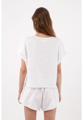 Tennis Camisa Relajada Con Escote V Calado De Algodón Blanco Para Mujer