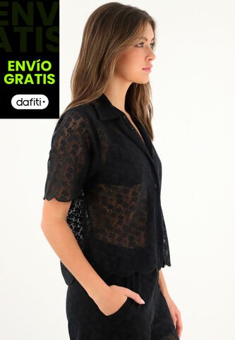 Tennis Camisa Tipo Bowling En Encaje Negra Para Mujer Tennis
