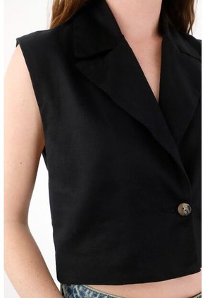 Tennis Chaleco Con Solapa Negro Para Mujer