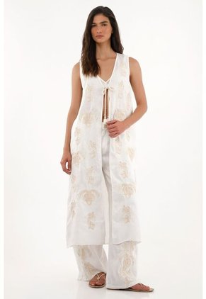 Tennis Kimono Con Manualidad Bordada En 100% Lino Para Mujer