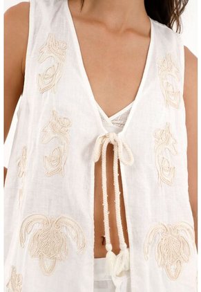 Tennis Kimono Con Manualidad Bordada En 100% Lino Para Mujer