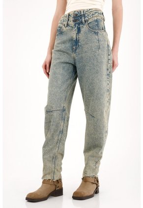 Tennis Jean Slouchy Con Doble Pretina Azul Para Mujer
