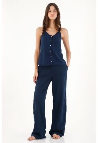 Tennis Camisa De Tiras Con Detalle Bordado Azul Para Mujer Tennis