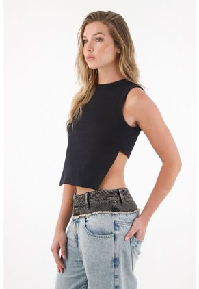 Tennis Camiseta Manga Sisa Con Espalda Crop Negra Para Mujer