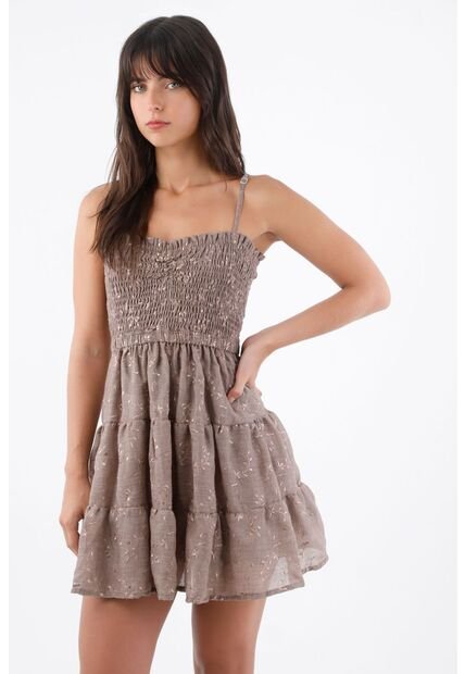 Tennis Vestido Corto Para Mujer En Poliéster Taupe Fit Evasé Con Cuerpo Fruncido