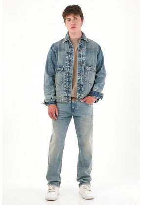 Tennis Jean Recto Con Dirty Azul Claro Para Hombre