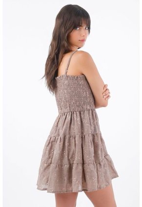 Tennis Vestido Corto Para Mujer En Poliéster Taupe Fit Evasé Con Cuerpo Fruncido