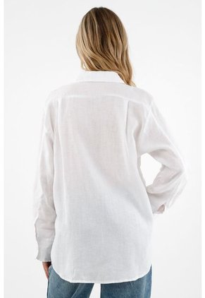 Tennis Camisa 100% Lino Manga Larga Blanca Para Mujer