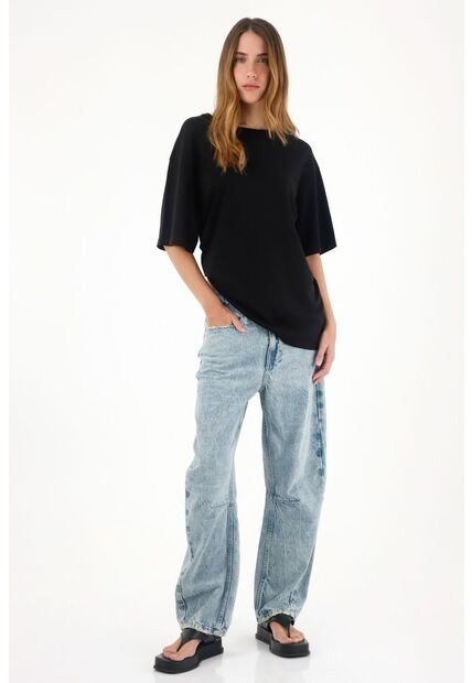 Tennis Camiseta Oversize Con Cuello En Rib Negra Para Mujer