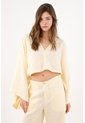 Tennis Camisa Fit Relajado Con Mangas Kimono En Lino Amarillo Pastel Para Mujer de Tennis