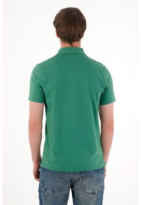 Tennis Polo Con Raqueta Bordada Verde Para Hombre