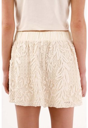 Tennis Falda Corta Corte A Con Textura Botánica En Algodón Beige Para Mujer