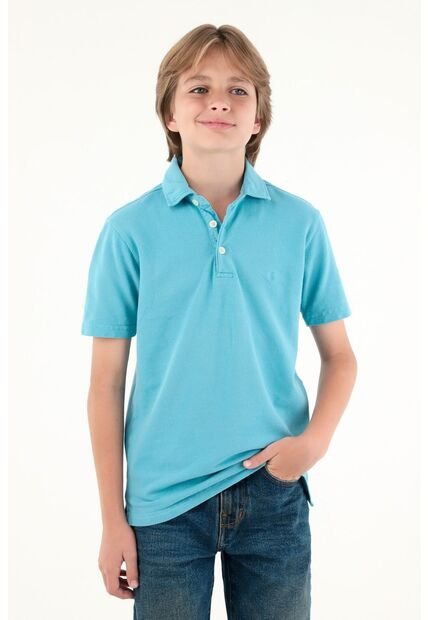Polo Azul Manga Corta Para Niño