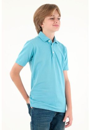 Polo Azul Manga Corta Para Niño