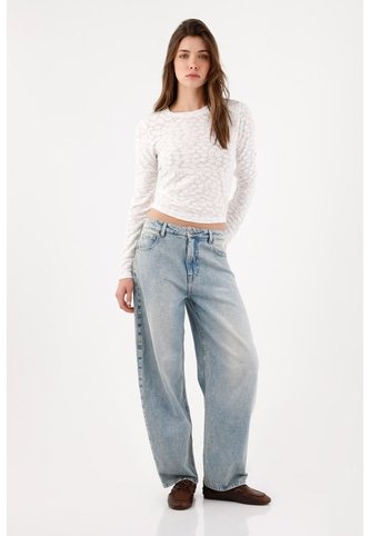 Tennis Jean Baggy Con Pierna Extra Amplia En Algodón Azul Claro Para Mujer Tennis