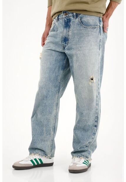 Tennis Jean Loose Con Rotos Azul Claro Para Hombre