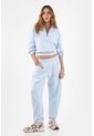 Tennis Buzo Para Mujer En Algodón Azul Cielo Fit Relajado Con Media Cremallera de Tennis