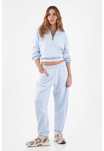 Tennis Buzo Para Mujer En Algodón Azul Cielo Fit Relajado Con Media Cremallera Tennis
