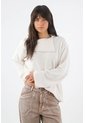 Tennis Buzo Para Mujer En Poliéster Marfil Relajado Con Cuello Envolvente de Tennis