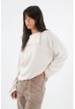 Tennis Buzo Para Mujer En Poliéster Marfil Relajado Con Cuello Envolvente de Tennis