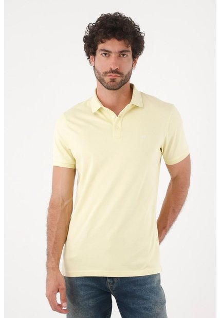 Tennis Polo Para Hombre En Algodón Amarillo Pastel Fit Clásico Con Logo Minimal