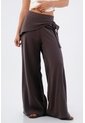 Tennis Pantalón Para Mujer De Tejido Fluido Marrón Palazzo Con Cintura Cruzada de Tennis