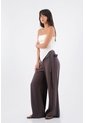 Tennis Pantalón Para Mujer De Tejido Fluido Marrón Palazzo Con Cintura Cruzada de Tennis