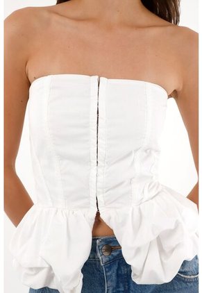 Tennis Camisa Strapless Con Corte Abombachado Crudo Para Mujer