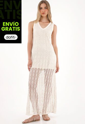 Tennis Vestido Largo En Tejido De Crochet Crudo Para Mujer Tennis