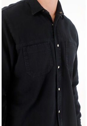 Tennis Camisa En Dril Liviano Manga Larga Negra Para Hombre