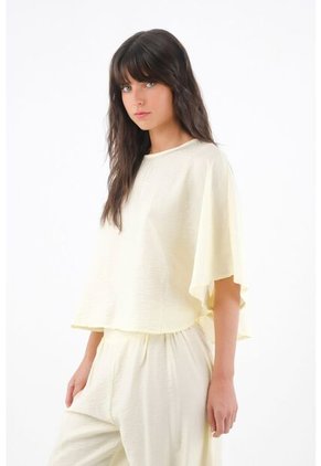 Tennis Camisa Para Mujer En Viscosa Amarillo Vainilla Fit Relajado Con Mangas Tipo Capa