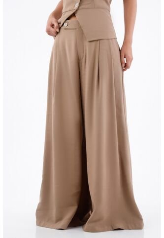 Tennis Pantalón Palazzo Para Mujer En Tela Fluida Arena Ancho Con Pliegues Frontales Tennis