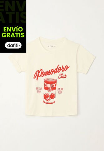 Camiseta Básica Estampada Crudo Para Niña Tennis