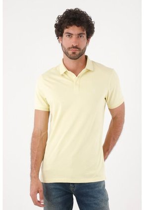 Tennis Polo Para Hombre En Algodón Amarillo Pastel Fit Clásico Con Logo Minimal